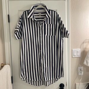 Navy and white striped shirt dress